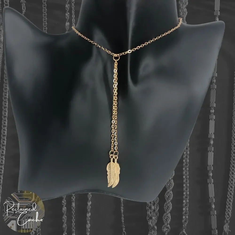 Gold Double Leaf Y Necklace